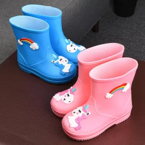 Custom Kids Rain Boots Plush Lining Design With Handles Reflective Safety Strips for Children Outdoor Play Gumboots