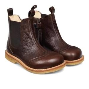Custom Kids Shoes Children Girls Brown Leather Chelsea Boot With Elastic and Zipper
