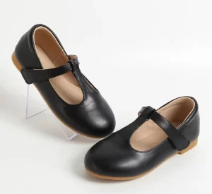 Custom Kids Shoes Leather Comfortable Black Flat School Shoes for Girls