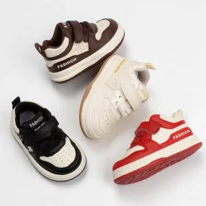 Custom Kids Sneakers PU Leather Girls Dried Leaves Pattern Casual Shoes Anti Slip Rubber Sole Slip On Spring Autumn