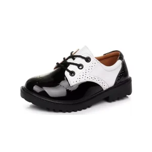 Custom Leather Children Kids Shoes Classical Unisex OEM School Shoes for Boys and Girls Black