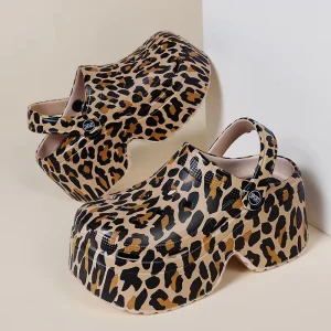 Custom Leopard Design Soft EVA Rubber Clogs Charms Personalized Shoes Charms Decoration Platform Heels Sandals