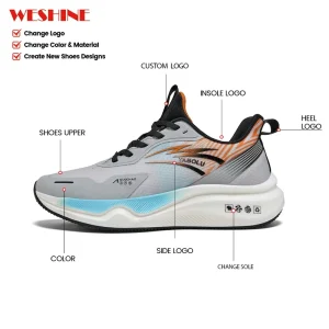 Custom Light Weight Breathable Running Shoe Reflective Sports Popcorn Bottom Design Men Fashion Casual Sneakers
