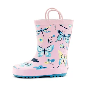 Custom Lightweight Thermal Girls Rain Boots Butterfly Design Waterproof Rubber Upper for Summer Winter Autumn Seasons