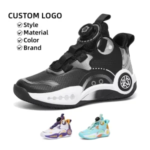 Custom Logo Anti-Slip Kids Sport Shoes Rotating Button Sneaker for Children Winter Running Basketball Shoes Chaussures