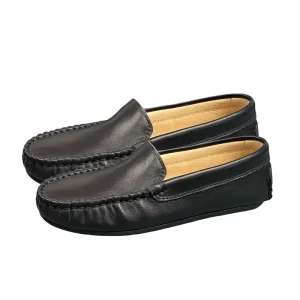 Custom Logo Black Loafers Kids Leather Shoes Kids Genuine Leather Penny Loafers Children Moccasin Loafers Boys
