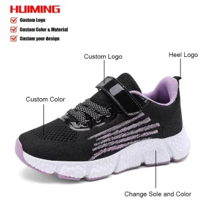 Custom Logo Breathable Fly Knit Upper Girls Children’s Sneakers Boys Kids Sport Shoes