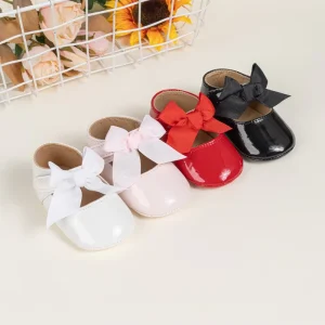 Custom Logo Cute Bowknot Newborn Girls PVC Sole Princess Party Baby Dress Shoes 0-3
