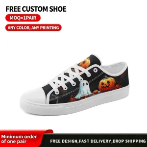Custom Logo Fashion Lace up Canvas Sneakers White & Black Unisex Shoes Parent child Style for Men Women Kids Casual Footwear