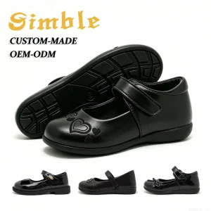 Custom Logo Girl Princess Shoes Manufacturer Soft Rubber Matte Leather Casual Kids Black School Shoes