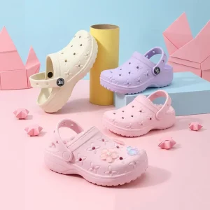 Custom Logo Girls Clogs Kids Shoes Cute Flowers Soft EVA Anti Slip Comfortable Breathable Clogs for Pool Beach