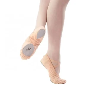 Custom Logo Girls Kids Soft Professional Half Stretch Dance Canvas Ballet Shoes with Suede Outsole