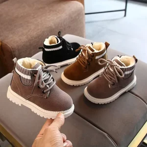 Custom Logo Kids Girl Fashion Boots Autumn Winter Student Ankle Boots With Warm Plush Lining Suede Leather Kids Boots