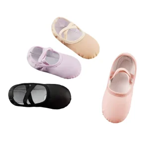 Custom Logo Kids PU Leather Ballet Shoes Elastic Band Slip on Split Sole Ballet Dance Shoes for Girls