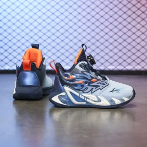 Custom Logo Kids Shoes Children Basketball Shoes All Season Hard Wearing Anti Slip Cotton Fabric Sole Mesh Lining Sports Shoes