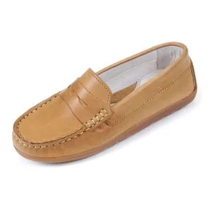 Custom Logo Loafers Shoes of Boys Children’s Genuine Leather Moccasin Loafer Casual Shoes for Kids Boys