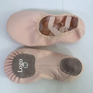 Custom Logo Pink Soft Ballerina Dance Shoes with Split Sole Stretch Arch Beginner Canvas Ballet Shoes for Kids Girls Size 22 43