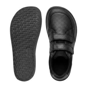 Custom Logo Private Label Minimalist Black Leather Sneakers Wide Toe Box Zero Drop Children Barefoot School Shoes for Kids
