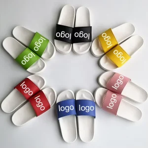 Custom Logo Slide Sandals Personalized Multicolor Strap Summer Beach Slippers White Sole Soft EVA Non Slip Indoor Outdoor Shoes