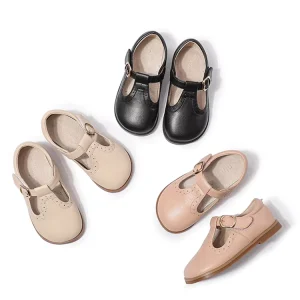 Custom Made Fit Kids Children T Strap Black Leather Back to Uniform Dress Shoes for Boys and Girls