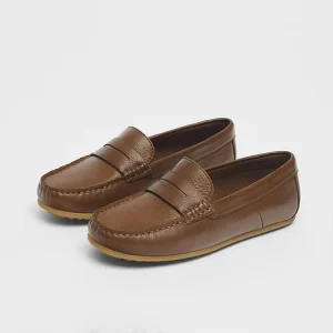 Custom Made Slip on Designer Brown Synthetic Leather Kids Children’s Baby Boys Dress Loafers Moccasins