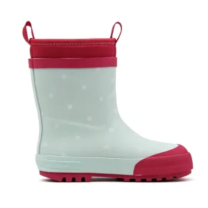 Custom Mid Calf Kids Rain Boots Natural Rubber Neoprene All Season Waterproof Polka Dot Children Wellies With Pull Handles