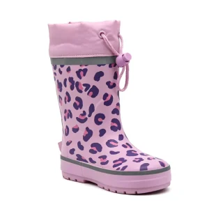 Custom Natural Rubber Kids Rain Boots with Adjustable Drawstring Cuff Plush Lined All season Eco friendly Children Boots OEM