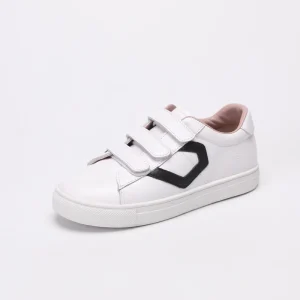 Custom New Black Applique Kids White Leather Trainers Hook and Loops Sneakers Comfortable Casual Walking Shoes