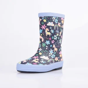 Custom Nice Horse Flower Printing Mid Calf Cotton Lining Light Weight Rubber Kids Rain Boots for Girls