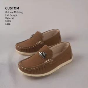Custom OEM Kids Casual Loafers Boys Girls Leather Metal Buckle Slip On School Shoes