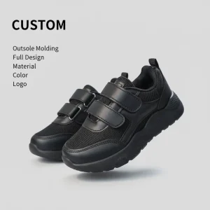 Custom OEM Kids School Shoes Boys Girls Hook Loop Breathable Non Slip Children Sneakers