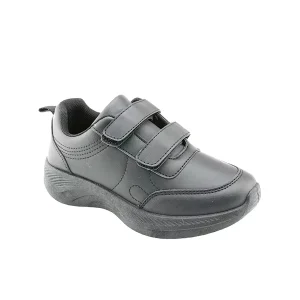 Custom OEM Kids School Shoes Hook & Loop Black Leather Church Formal Sneakers
