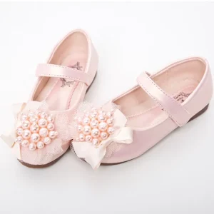 Custom OEM Mary Jane Dress Shoes Kids Girls Pearl Decor Bowknot Hook Loop Wedding Party Church Casual Leather Upper