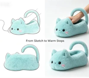 Custom OEM ODM Winter Soft Closed Toe Plush Toy Design Indoor Cat Slipper Funny Unique Shoes for Men Kids Party Gifts