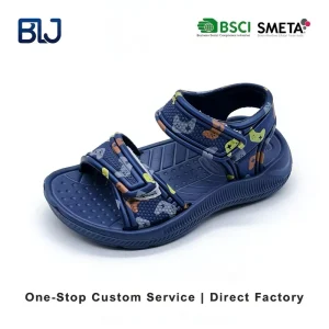 Custom Open Toe Flat Sandals Double Safe Velcro Strap Lightweight Breathable Summer Outdoor Shoes EVA Upper For Kids
