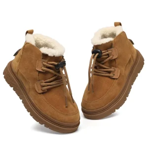 Custom PU Leather Waterproof Snow Boots Kids Autumn Ankle Winter with Western Style High Top Zipper Closure Warm for Boys Girls