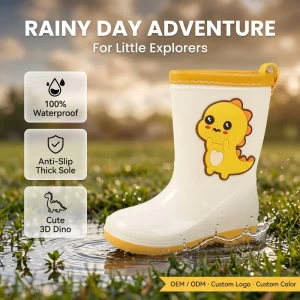 Custom PVC Removable Warm Cotton Liner Thick Kids Waterproof Rain Boots Cute Cartoon Anti Slip Sole Toddler Rain Boots wellies