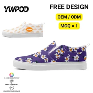 Custom Print Floral Canvas Loafers OEM/ODM Slip-on Sneakers EVA Midsole Mesh Lining Height Increasing Comfort For Men Women