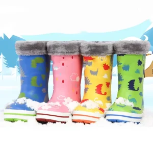 Custom Print Thermal Children’s Autumn Winter Warm Fur Waterproof Non slip Rubber Midi Height Increasing Snow Boots