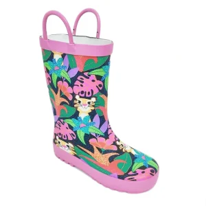 Custom Printed for Girls Children High Heel Galoshes Beautiful Kids Garden Rubber Rain Boots with Handles