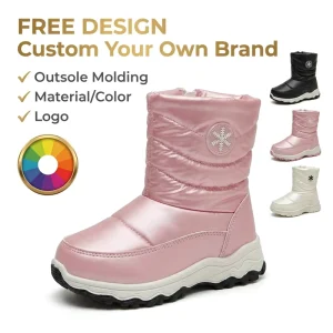 Custom Private Label Kids Winter Boots High-quality Waterproof PU Children’s Snow Boots Heavyweight Dual-color Sole Warm Shoes