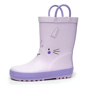 Custom Solid Glitter Designs Thermal Gumboots Natural Rubber 100% Waterproof Midi Rain Boots for Toddlers Kids Easy-On Handles