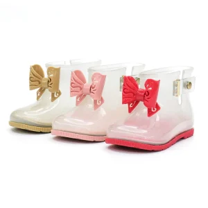 Custom Summer Kid Jelly Water Shoes Clear PVC Ankle Boots with Bow Waterproof OEM Children’s Rain Shoes