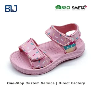 Custom Summer Sandals For Kids Anti-Slip Breathable Flat Casual Lace-Up Closure Open Toe Beach Shoes Light EVA Upper For Girls