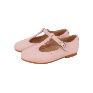 Custom T-strap Pink Genuine Leather Kids Flat Dress Shoes Classic Silver Buckle Mary Jane Girls Shoes