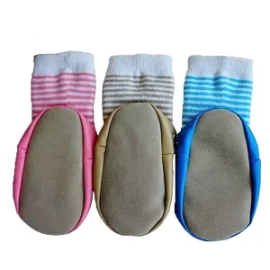 Custom Terry Winter Anti Slip Knitted Infant Toddler Indoor Floor Socks Crew Moccasin Baby Toddler Socks Shoes