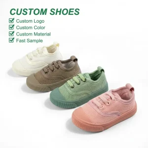 Custom Unisex Kids Lightweight Mesh Sneakers Elastic Slip-On Design Anti-Kick Toe TPR Non-Slip Sole