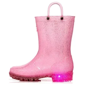 Custom Vibrant Color Kid-friendly Heavy-duty Flexible Handle Design Glitter PVC Rain Boot for Children