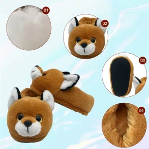 Custom Warm Winter Bedroom Animal Fox Slipper Soft Plush