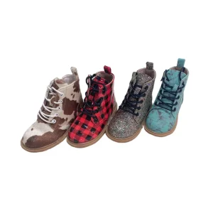 Custom Western Kid Cow Print Ankle Heel Boots Kids Glitter Boots for Girls